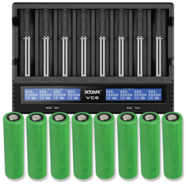Xtar VC8 Li-ion & NiMH/NiCd batterioplader + 8 stk. Sony US18650VTC5 2600mAh Li Ion batterier
